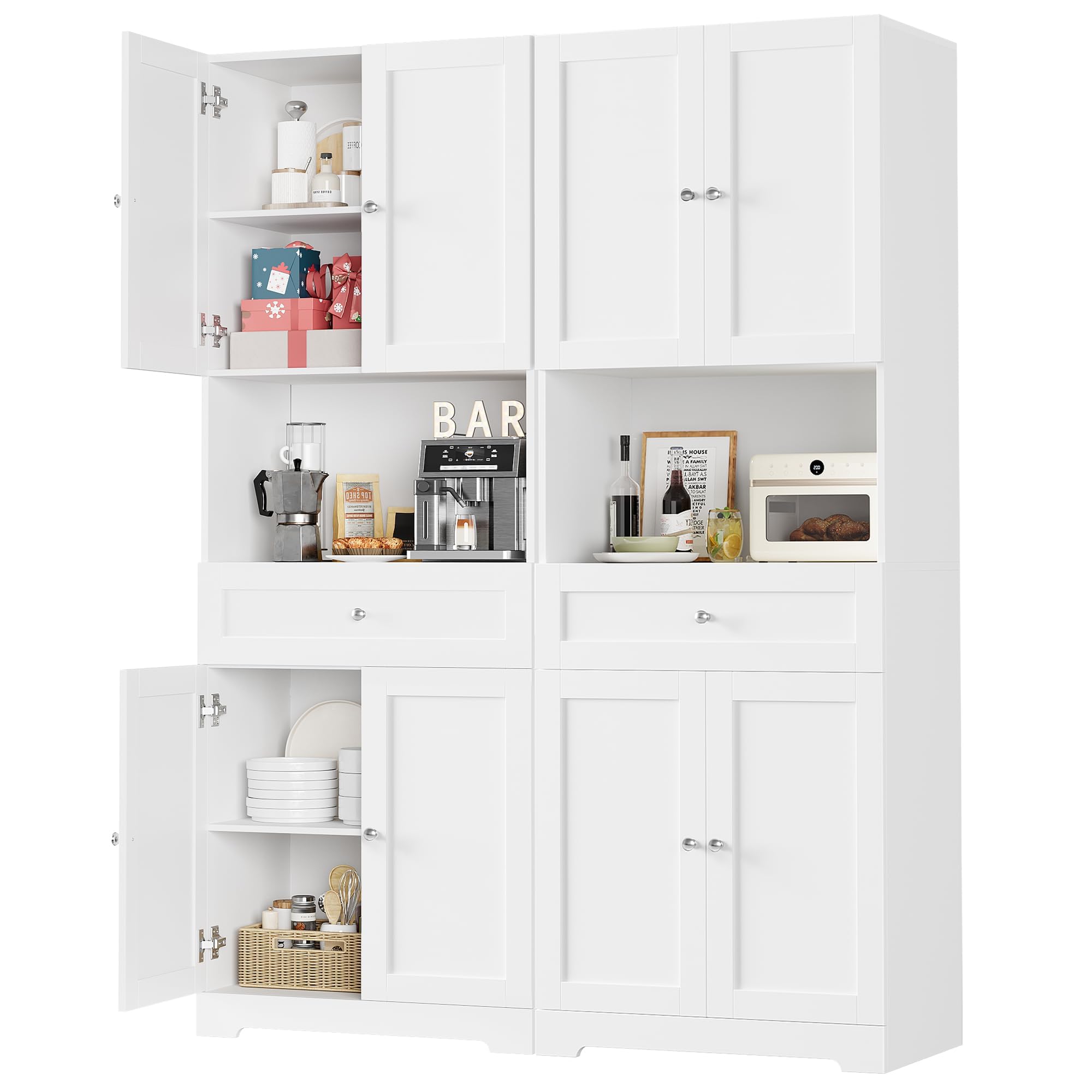 Tall Kitchen Pantry Cabinet with Doors and Drawers