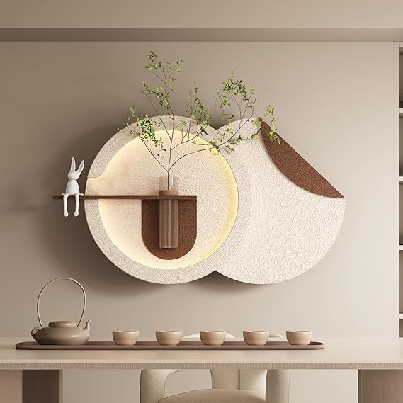 3D LED Wall Decor Sculpture with Artificial Plants and Glass Vase