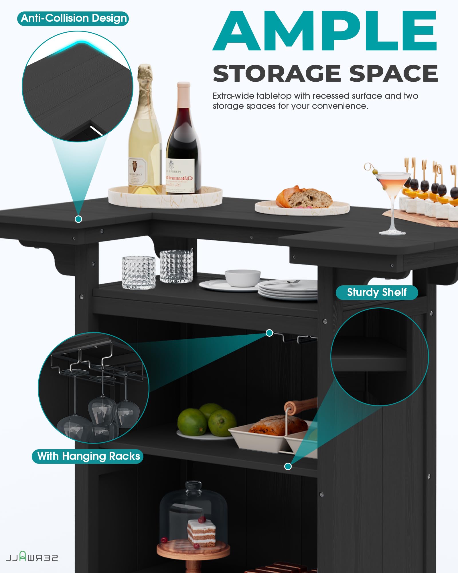 Outdoor Bar Table with 4-Tier Storage