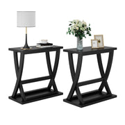 ChooChoo Black End Tables Set of 2, Narrow Side Table with Storage Shelf, Modern X-Design Slim Bedside Tables for Living Room, Bedroom, Small Spaces