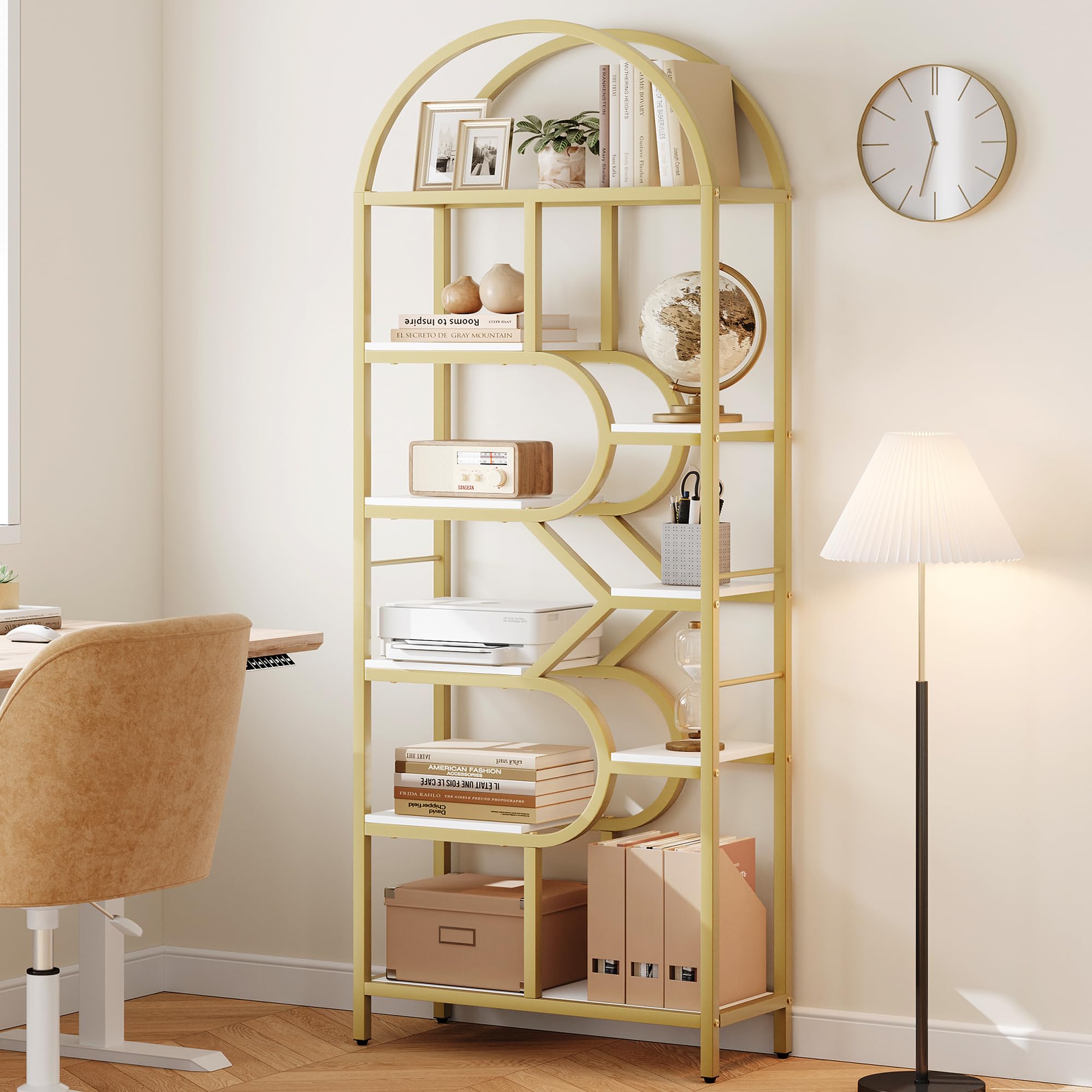 Arched Geometric Bookshelf 6 Tier Storage Display Rack