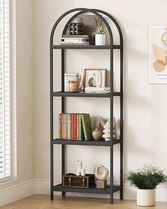 4 Tier Arched Bookcase 71.3" Tall Industrial Display Shelving Unit