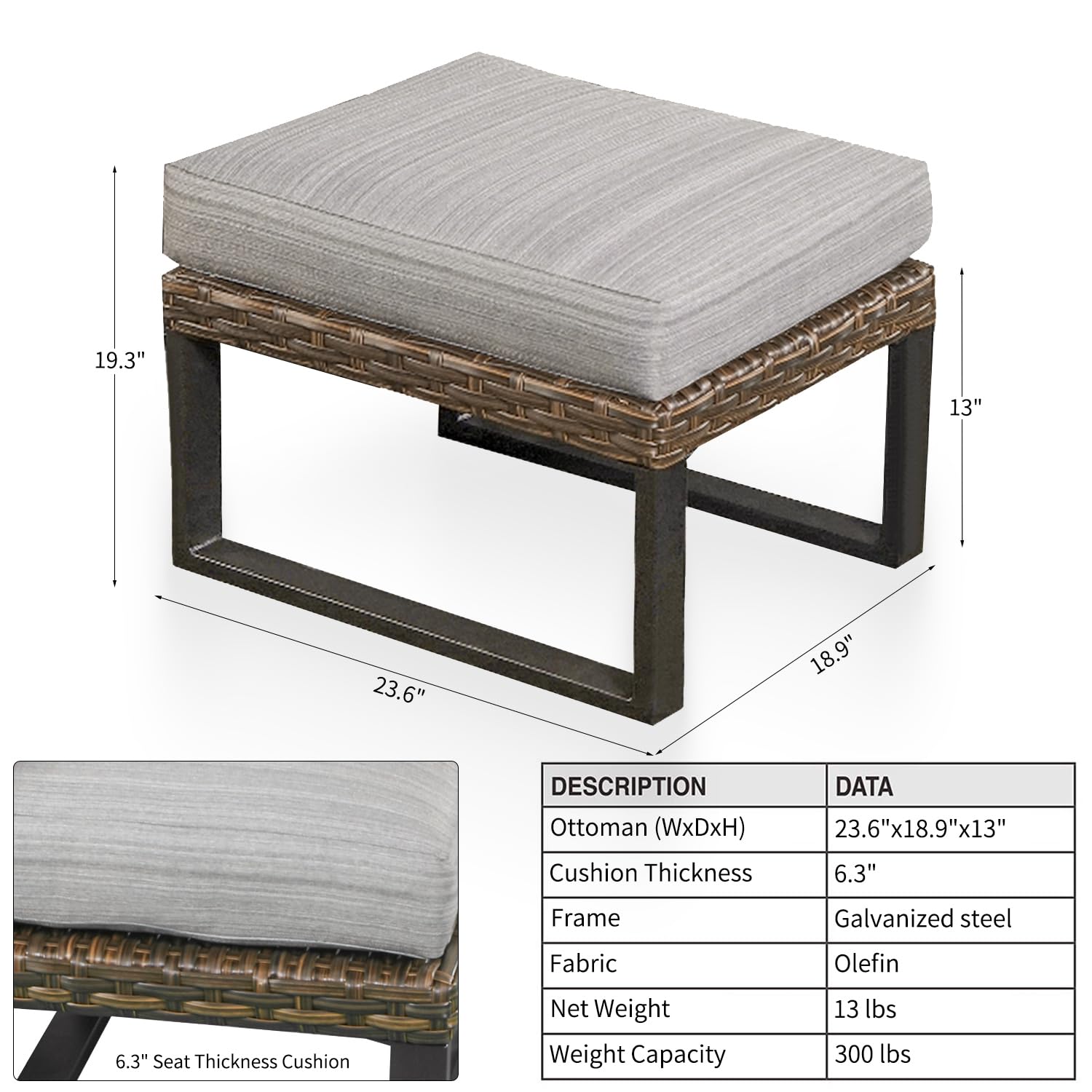 Outdoor Wicker Ottoman with Cushion