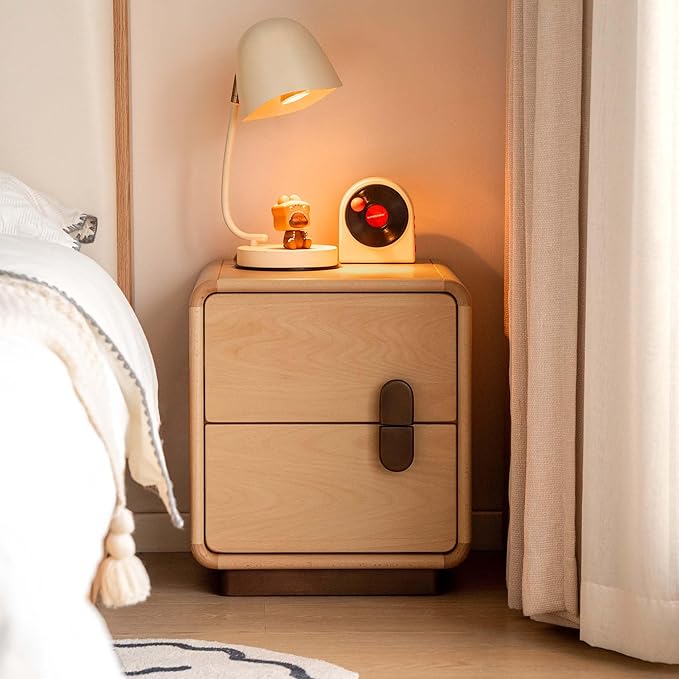 White Wood Nightstand with 2 Drawers