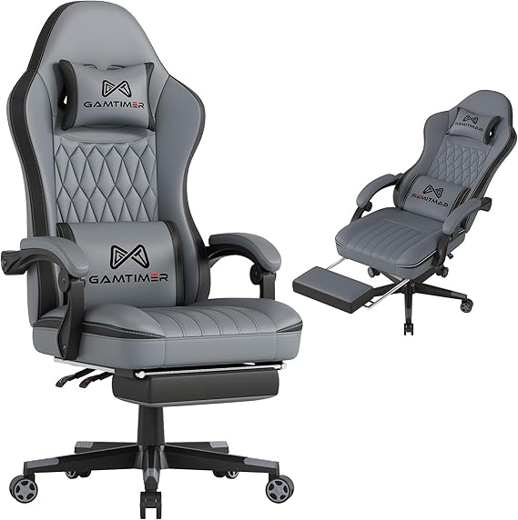 Gaming Chair with Footrest - Ergonomic PU Leather Computer Chair with Lumbar Support