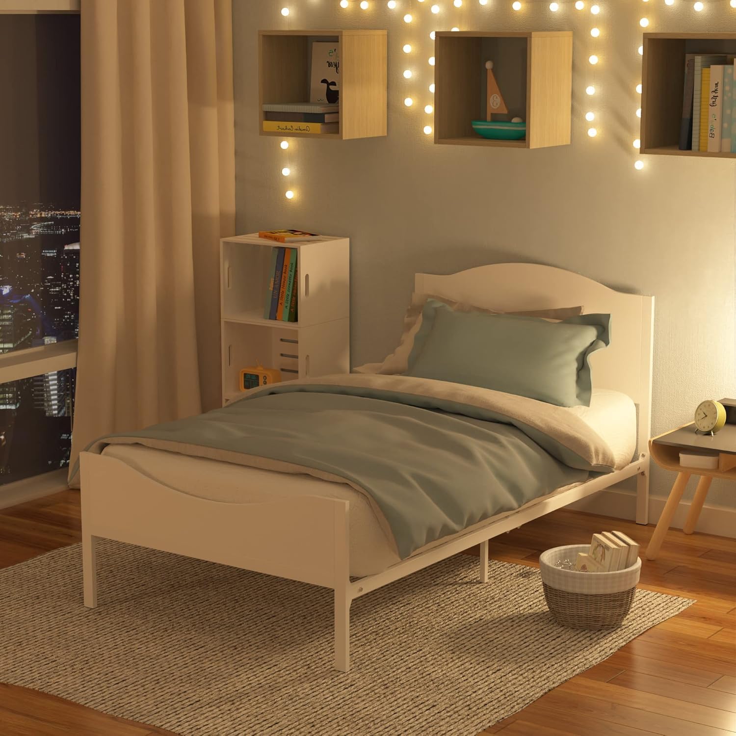 Twin Bed Frame with Wooden Headboard and Footboard