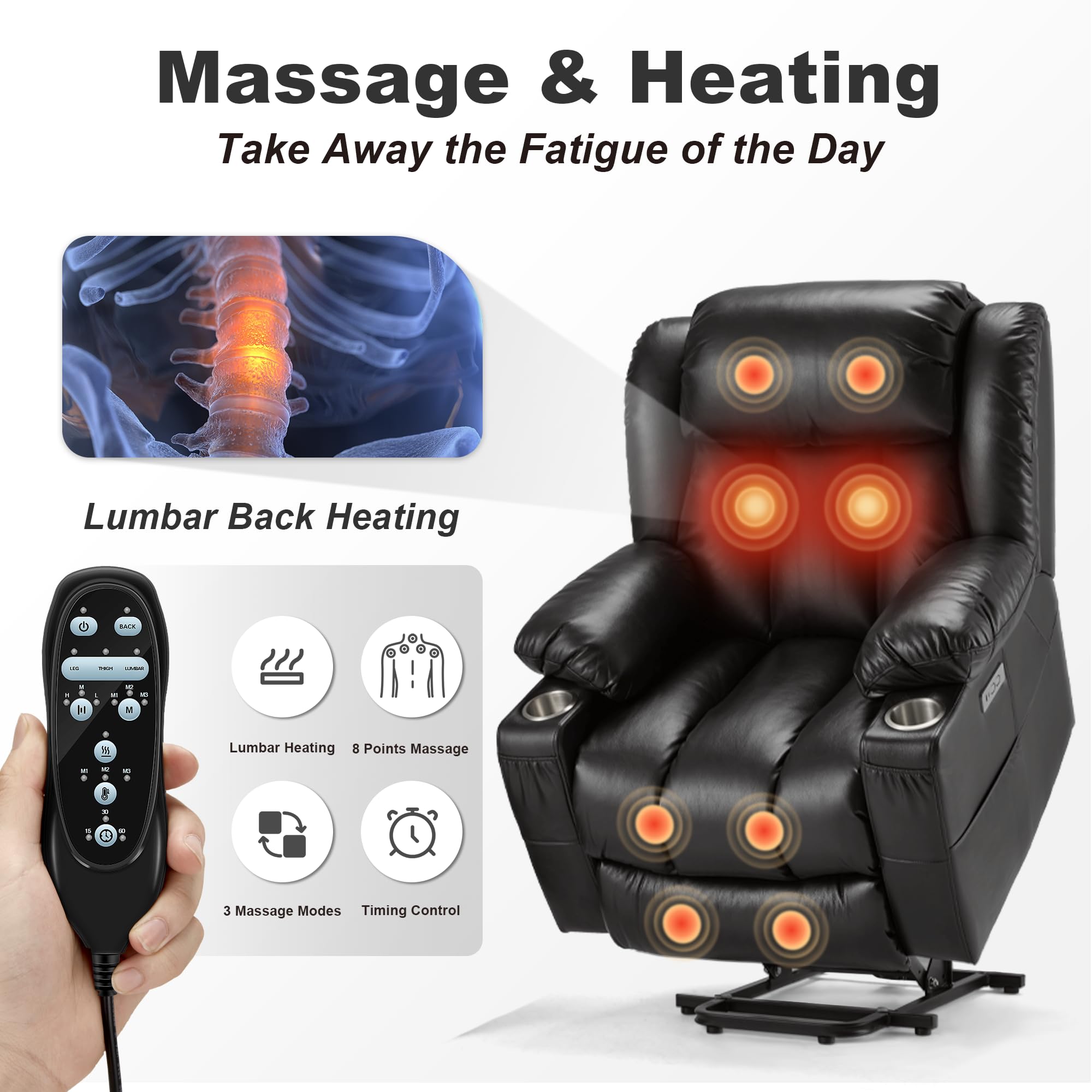 Power Lift Recliner Chair with Massage and Heat