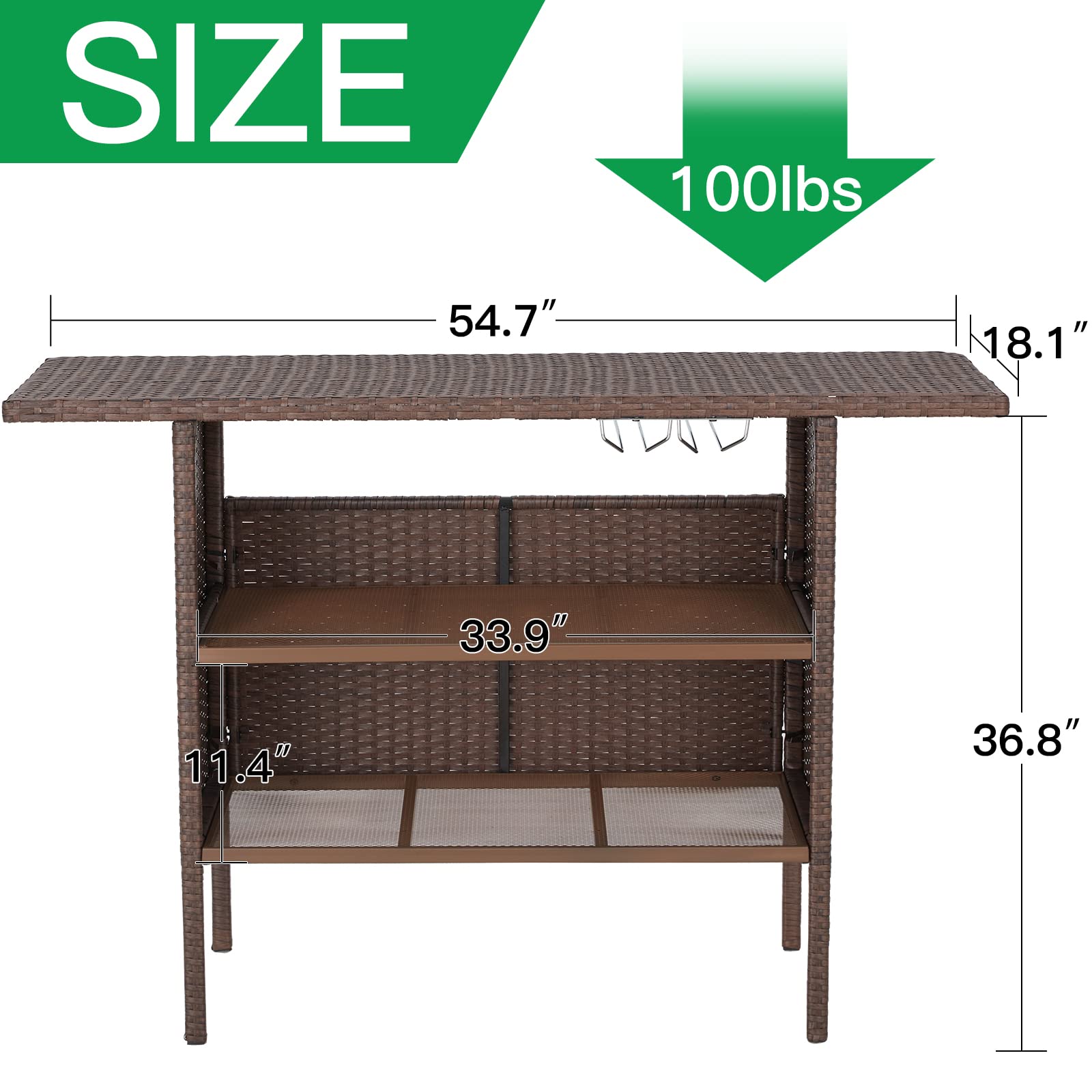 Outdoor Wicker Bar Table with Storage