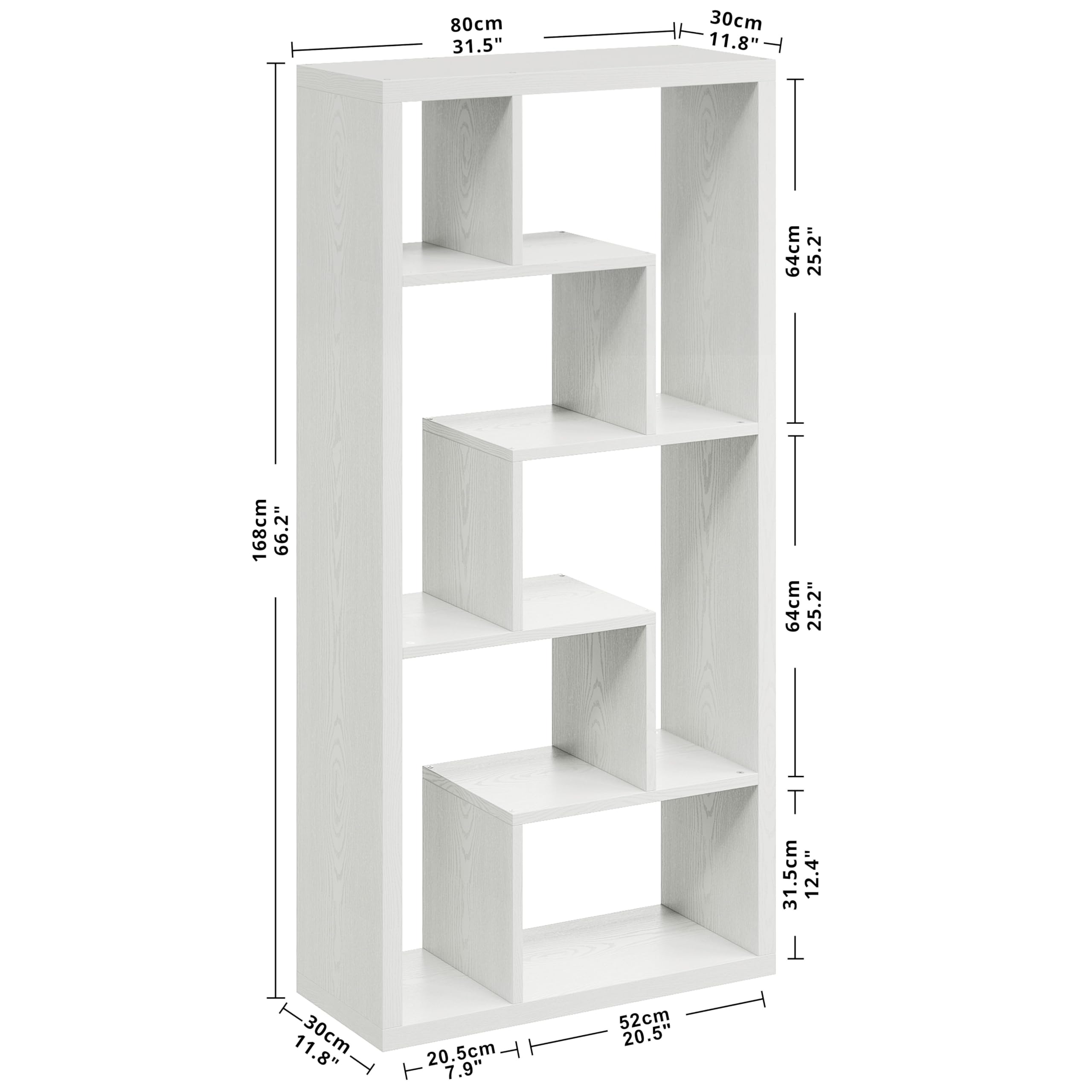 Geometric Bookcase 6-Shelf Industrial White Etagere Tall Storage Display
