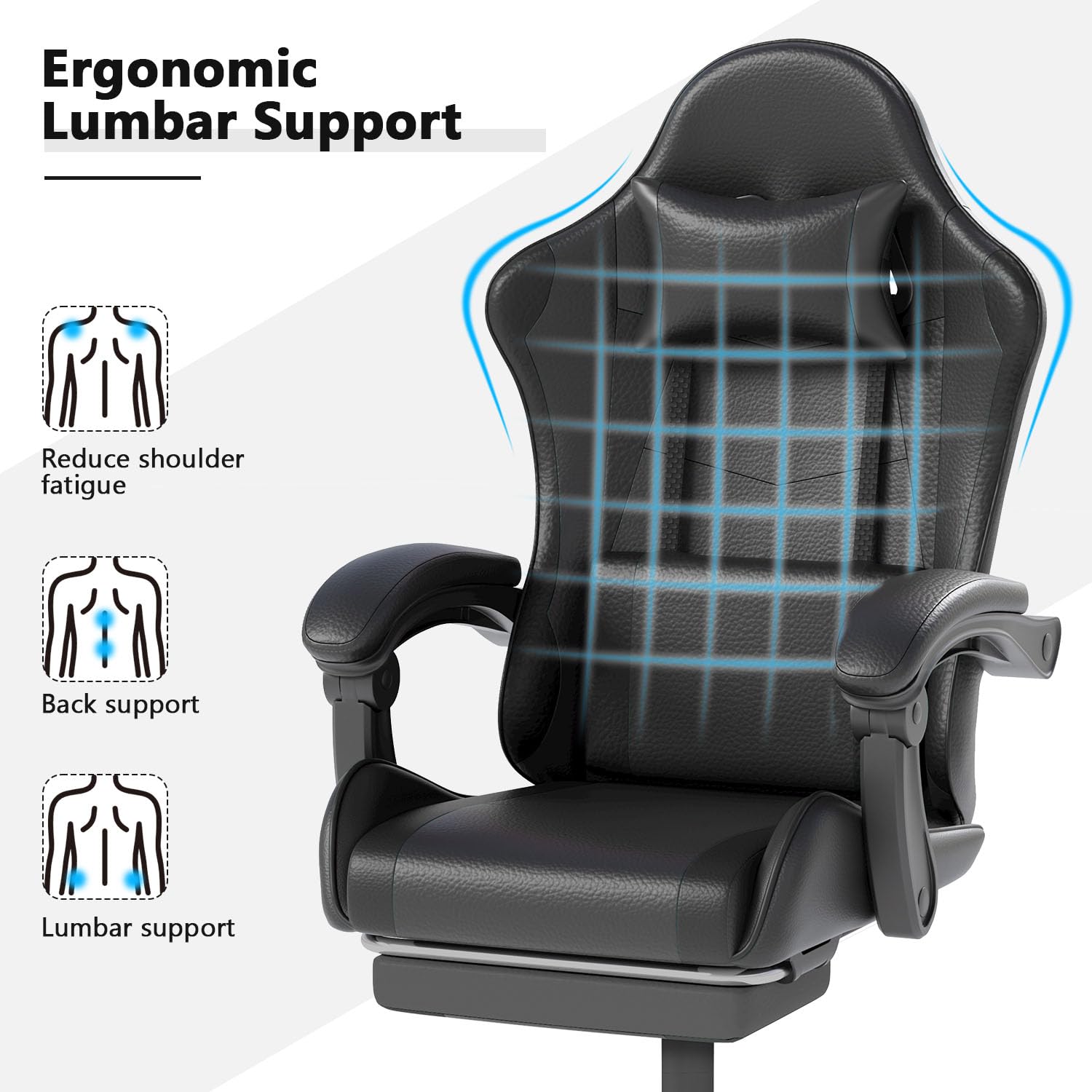 Gaming Chair with Headrest and Lumbar Support