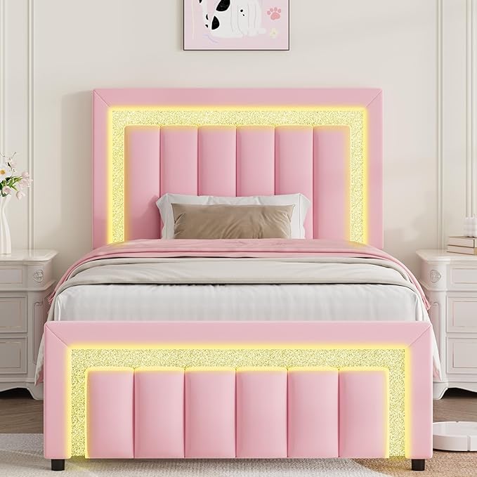 Queen LED Bed Frame with Diamond Tufted Headboard
