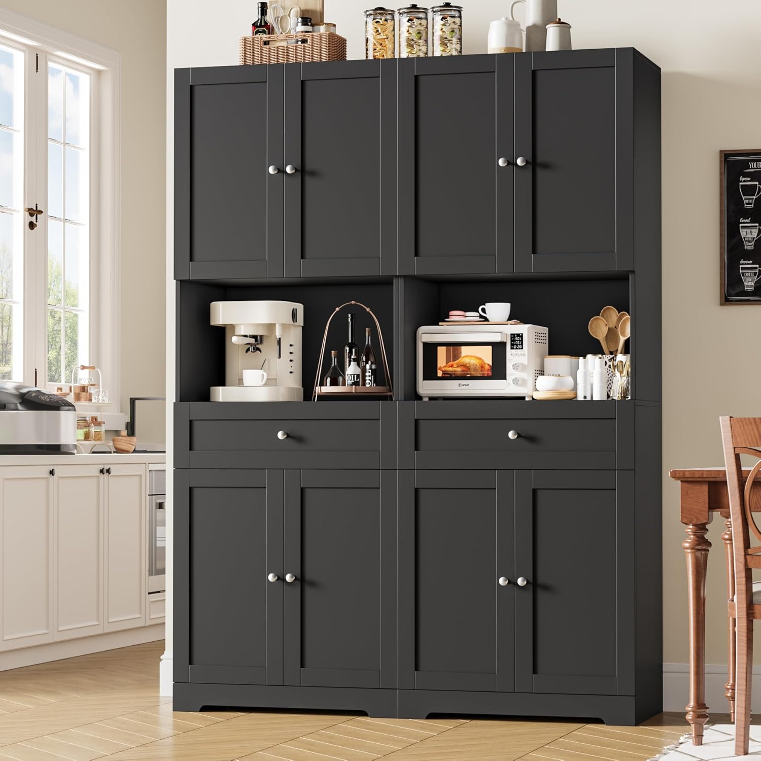 Tall Kitchen Pantry Cabinet with Doors and Drawers