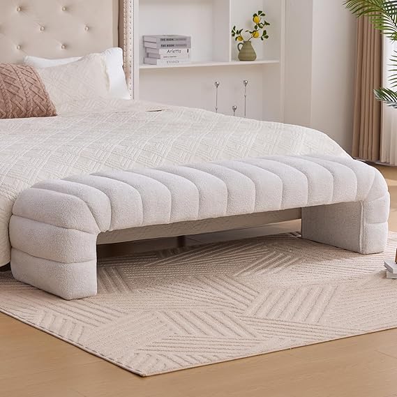 Ottoman Bench Navy Teddy Upholstered