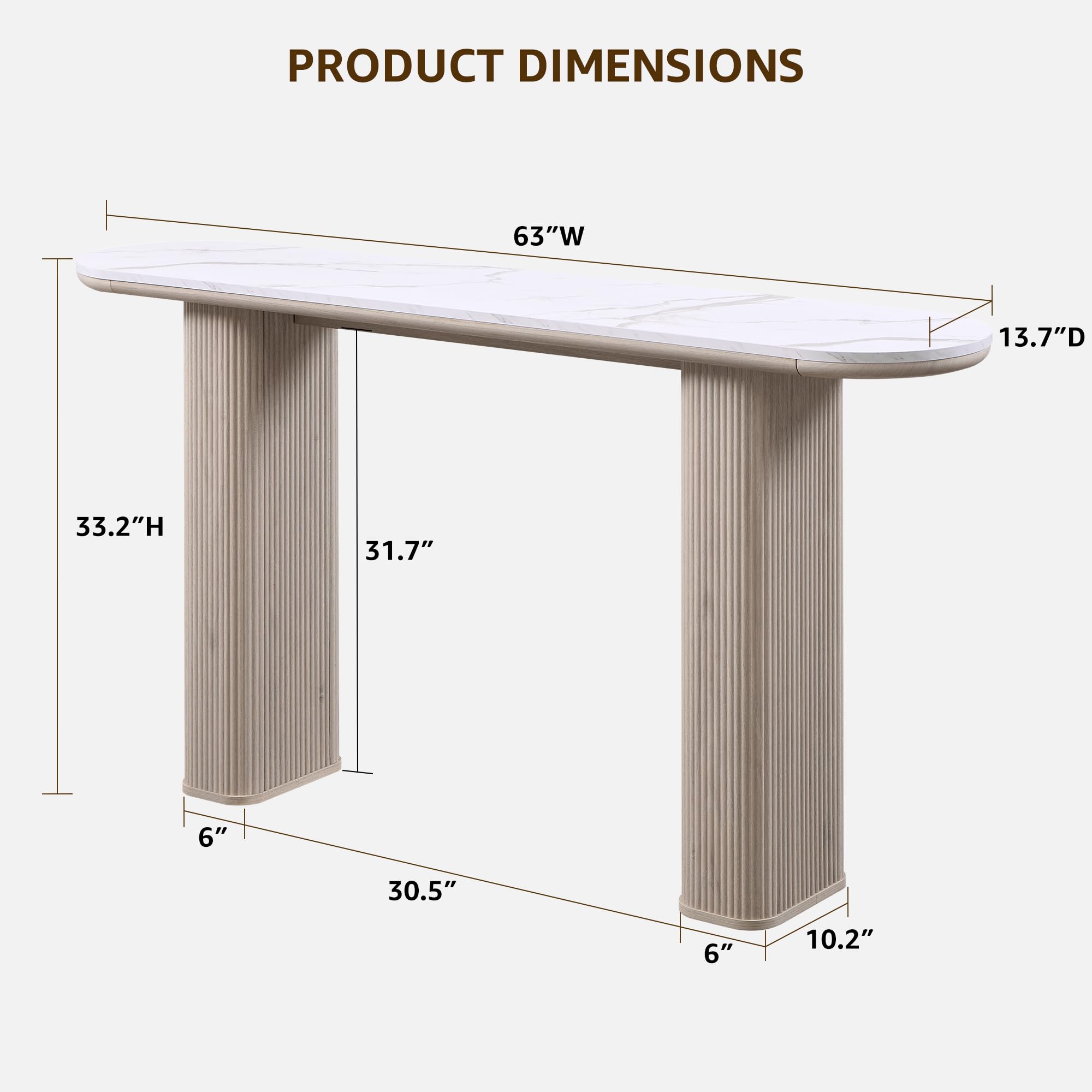 Modern Console Table with Arc Marble Texture Top and Fluted Wood Base