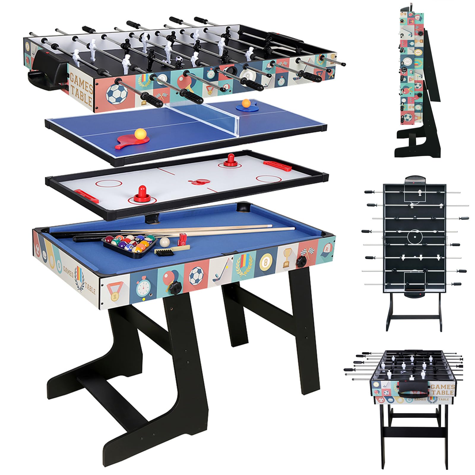4-in-1 Multi Game Table with Foosball, Pool, Hockey, and Ping Pong