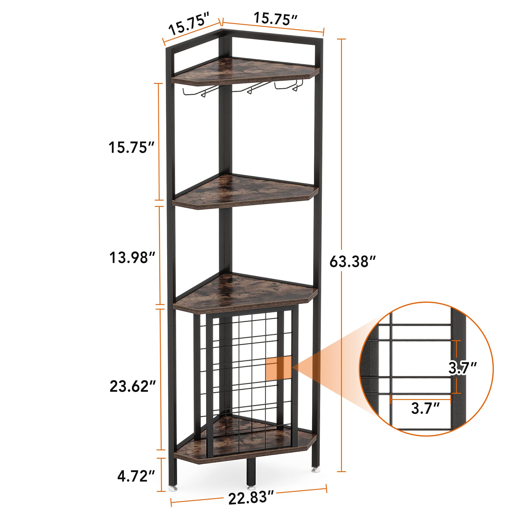 Corner Wine Rack with Glass Holder and Storage Shelves