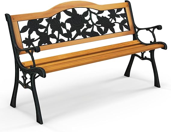 Cast Iron & Hardwood Outdoor Garden Bench