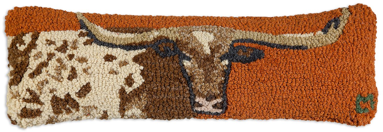 Longhorn Hand-Hooked Wool Throw Pillow