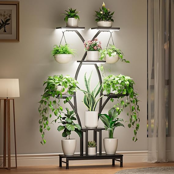 7-Tiered Metal Corner Plant Stand with Grow Lights
