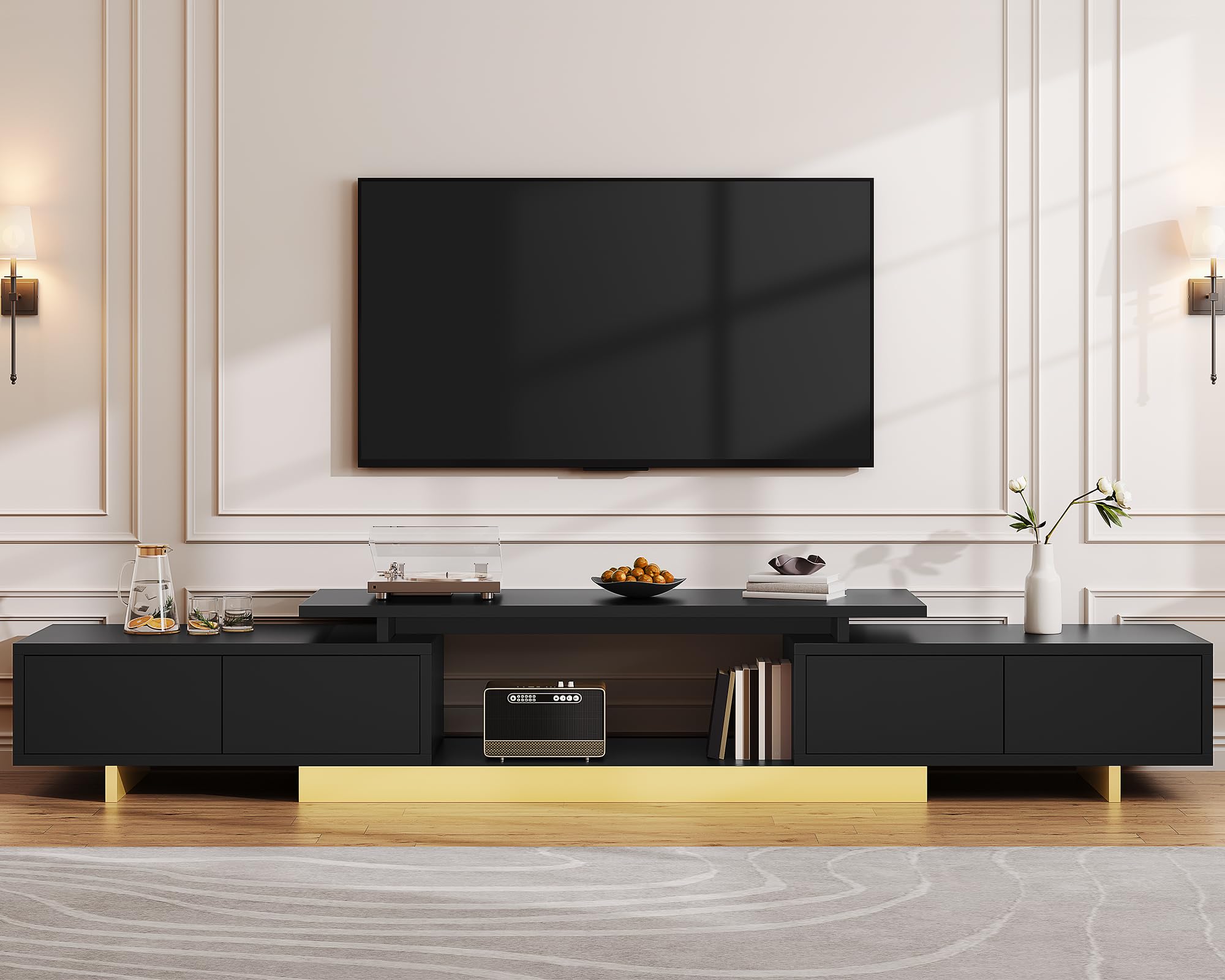 Extendable Entertainment Center 63-89 Inches with Storage Cabinets