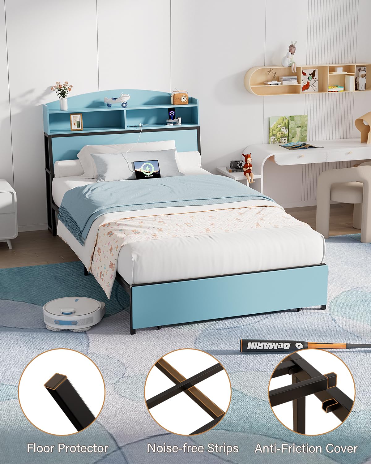 Twin Bed Frame with Storage and Charging Station