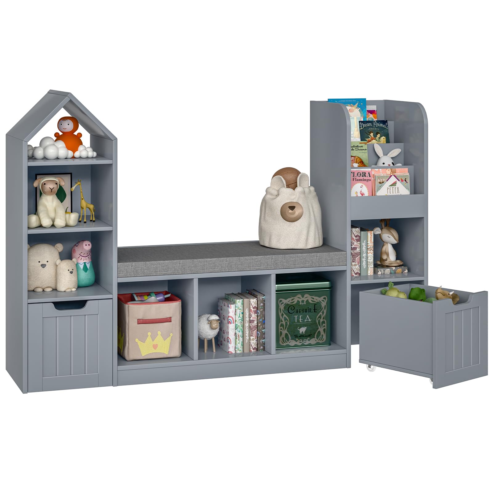 Kids Bookshelf with Reading Nook and Storage