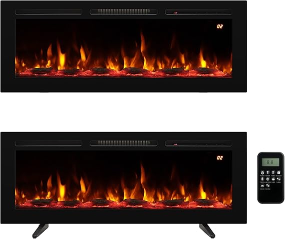 70 Inch Electric Fireplace Wall Mount Recessed Freestanding