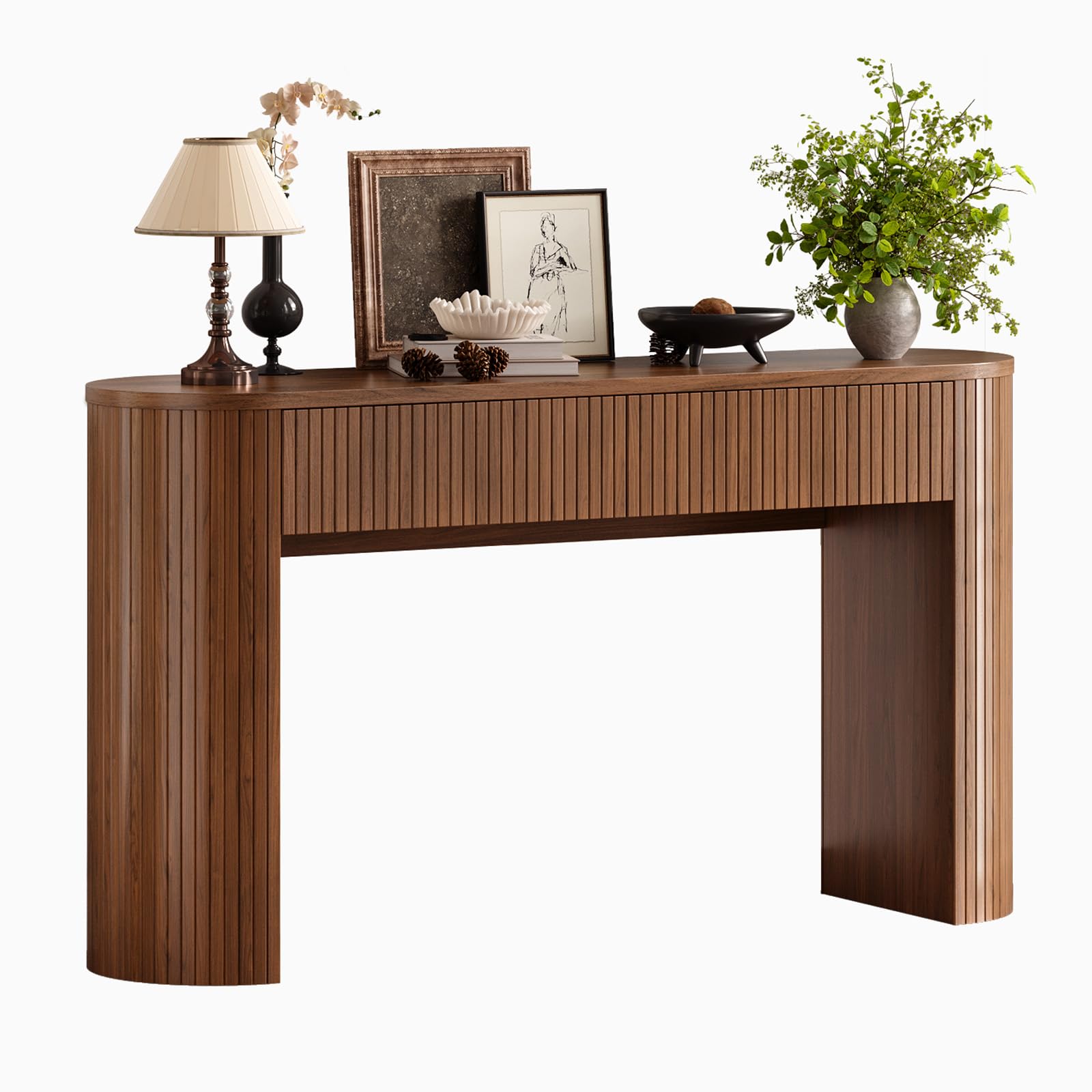 55 Inch Console Table with 2 Drawers and Fluted Design