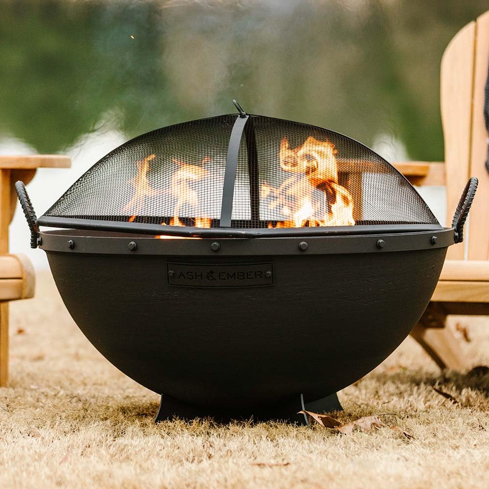 32-Inch Hemisphere Fire Pit with Screen and Poker