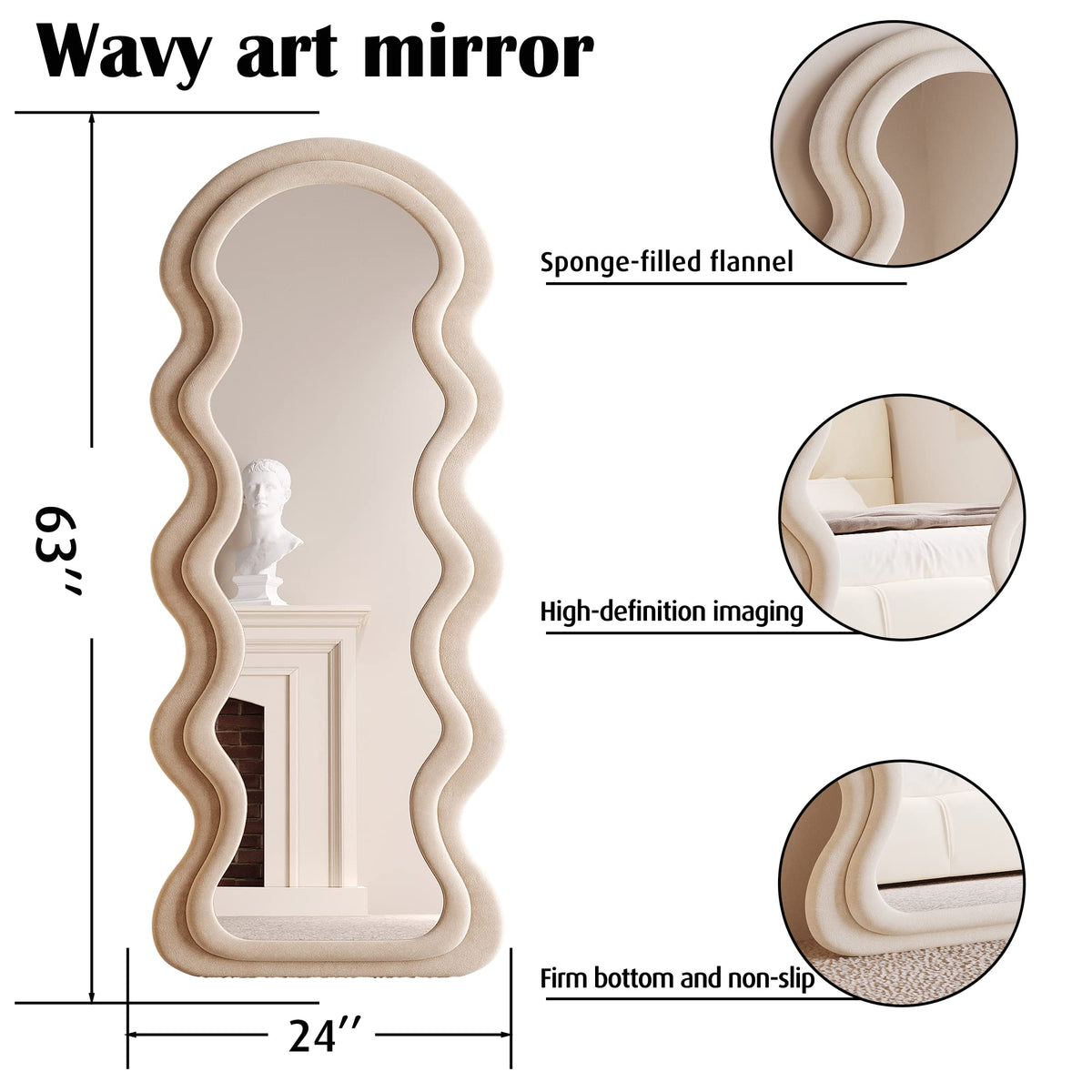 63x24 Irregular Wavy Mirror Wall Mount