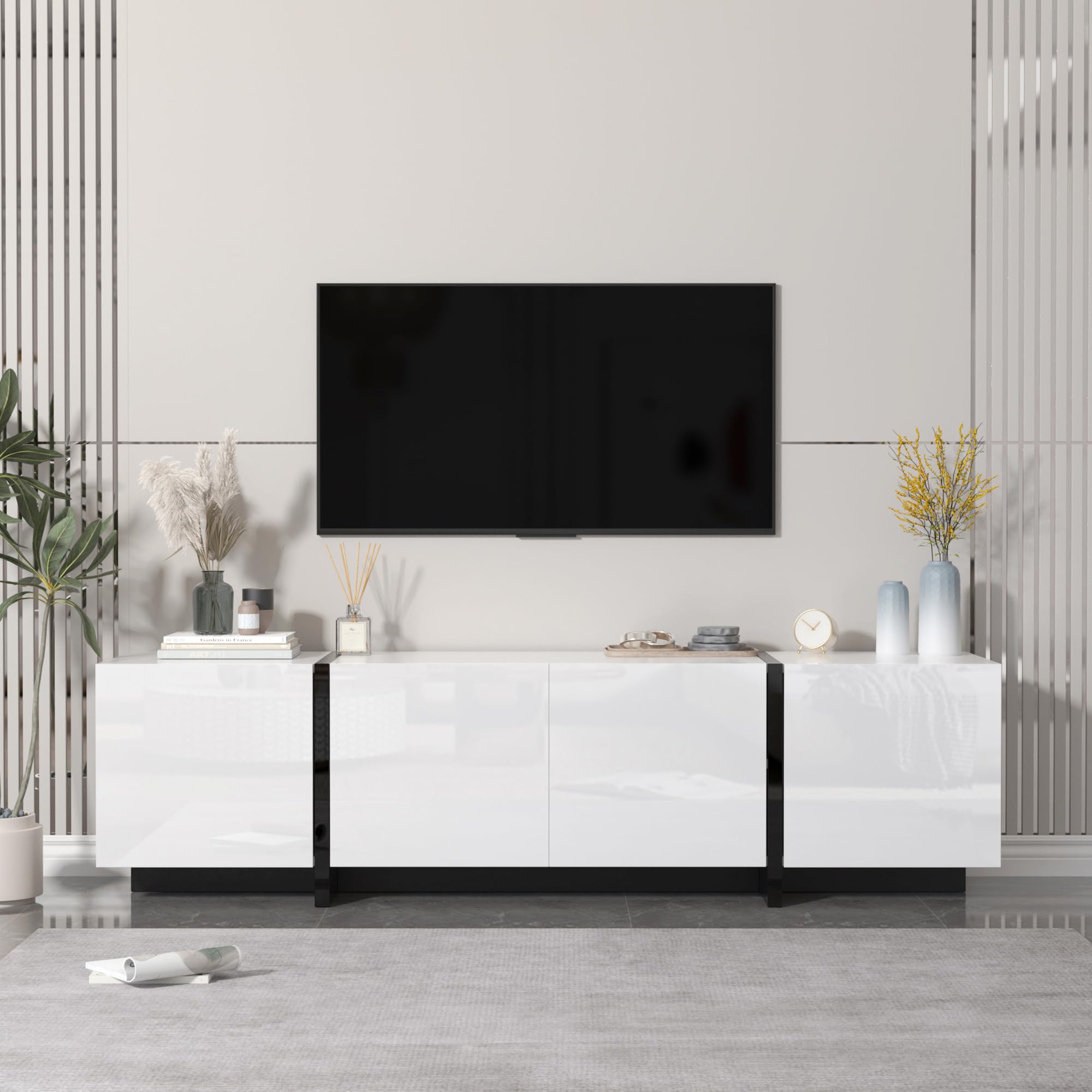67" Wide High Gloss Modern TV Stand with Storage
