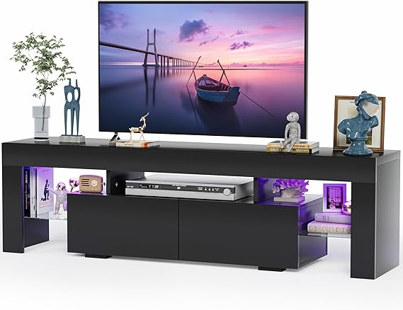 LED TV Stand with Drawer and Glass Shelves for 70 Inch TV