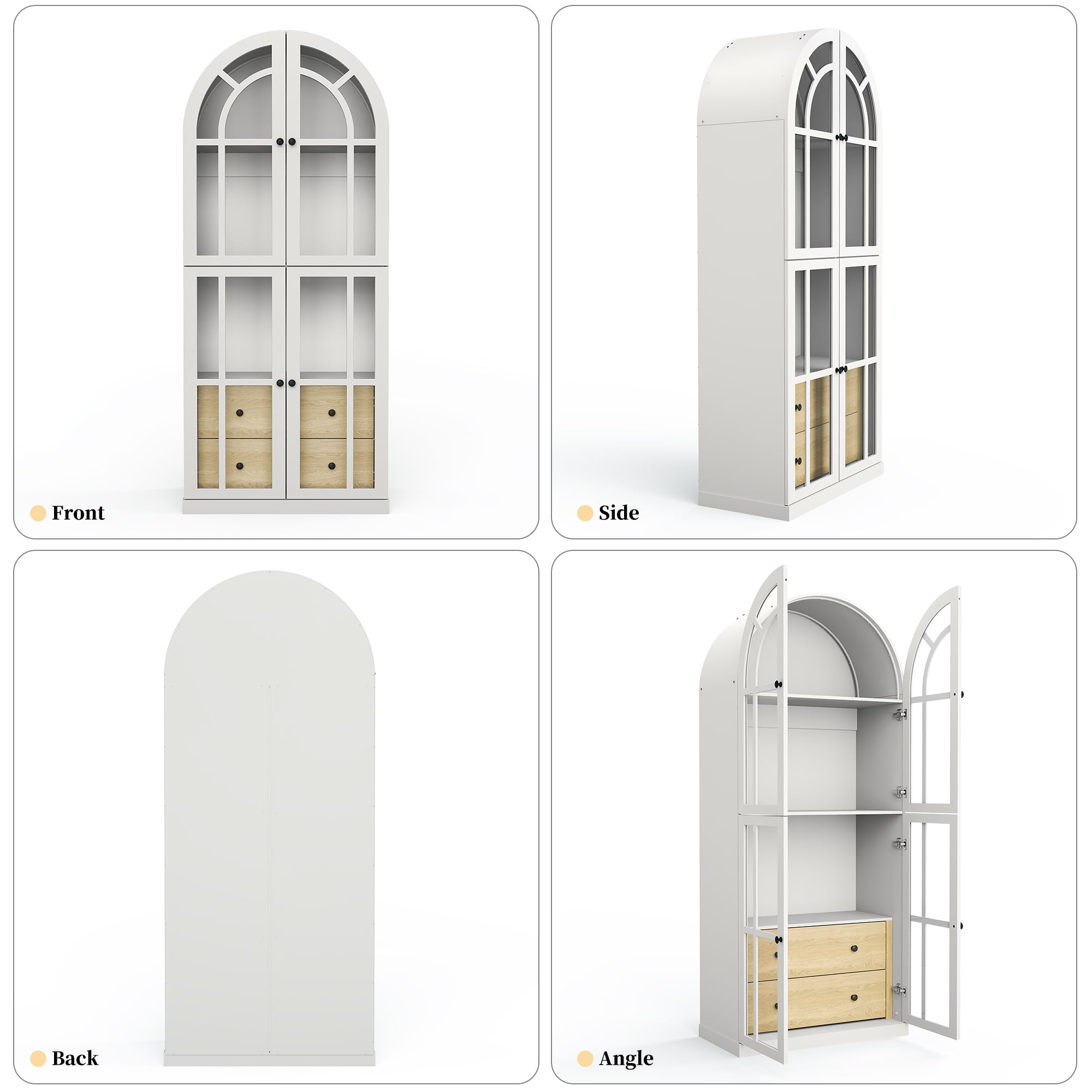 Arched Cabinet with Glass Doors and Drawers
