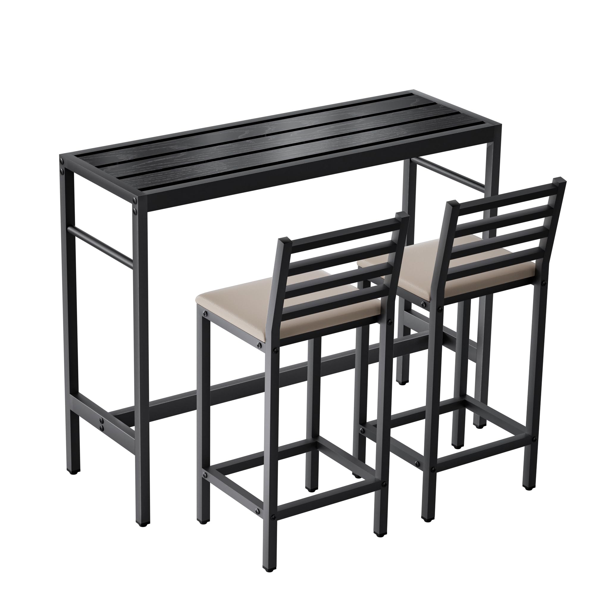 Outdoor Patio Bar Set 3 Piece with Cushioned Stools