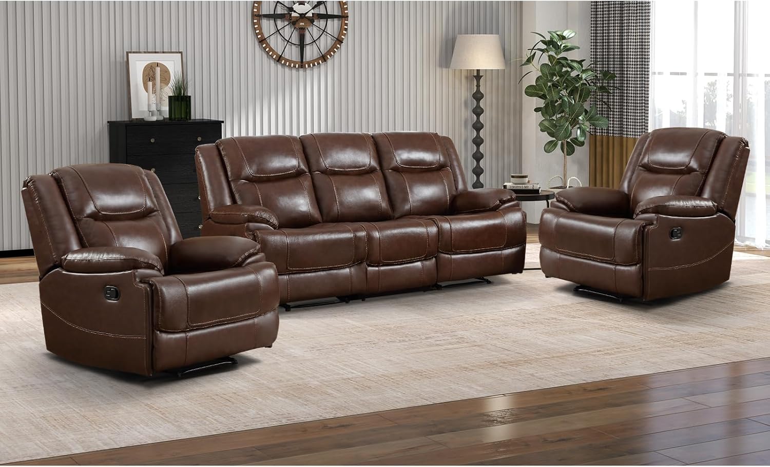 Genuine Leather Manual Recliner Sofa