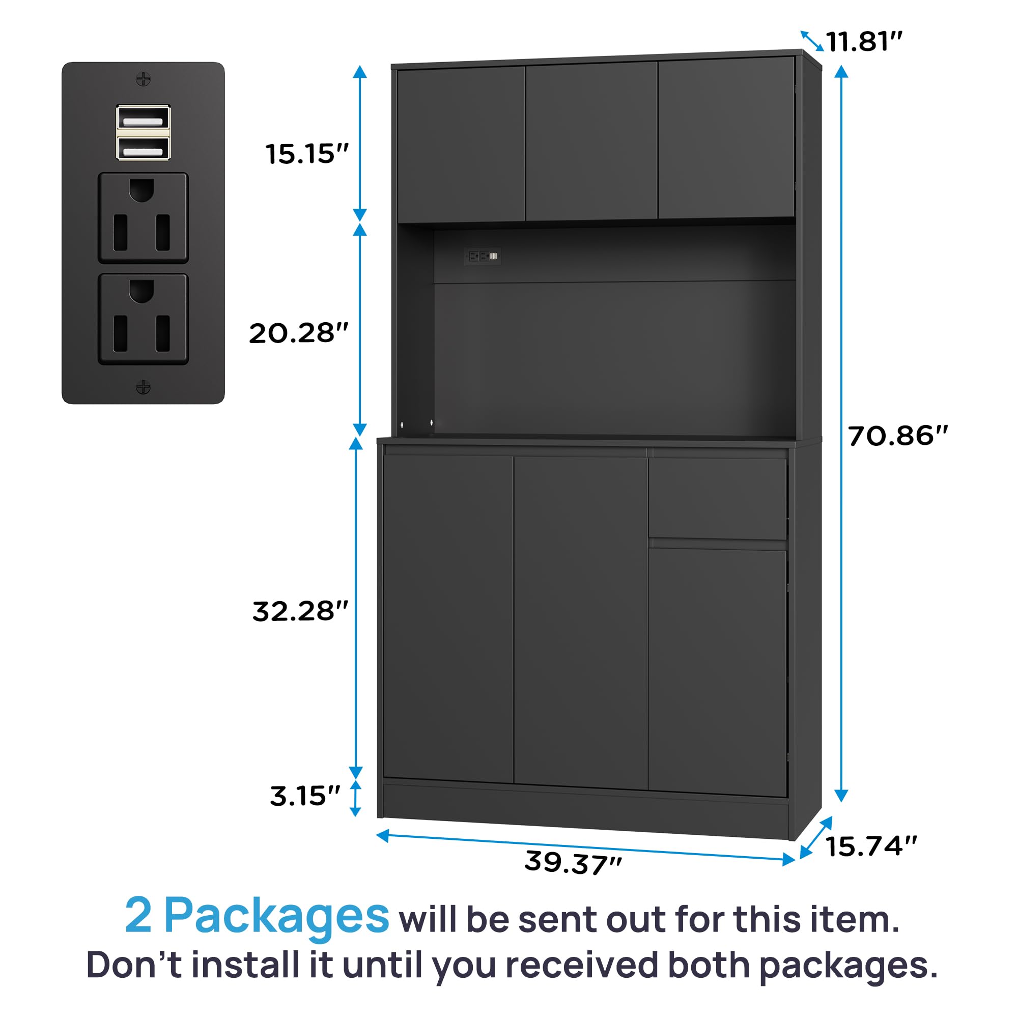 Tall Kitchen Pantry Cabinet with Power Outlet