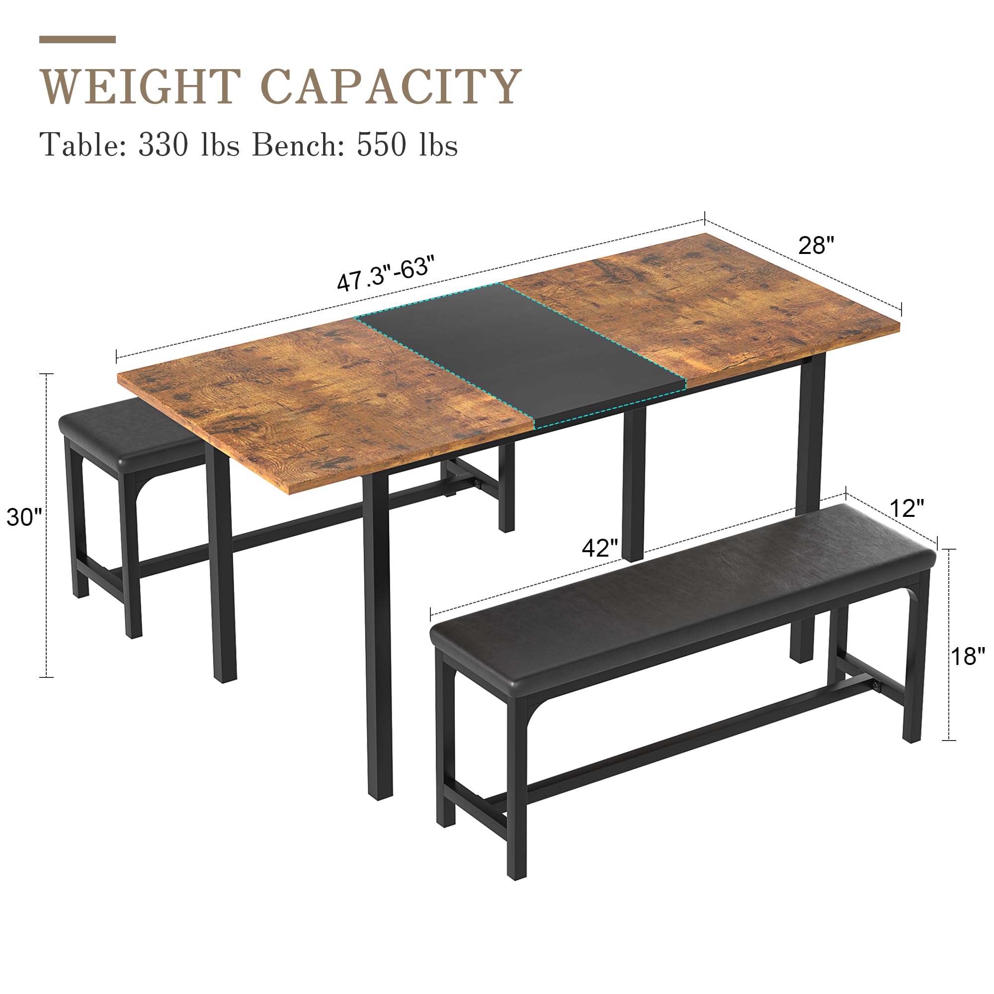Extendable Dining Table Set with Benches