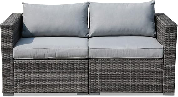 Outdoor Wicker Loveseat 2-Piece Sectional Corner Sofa Set
