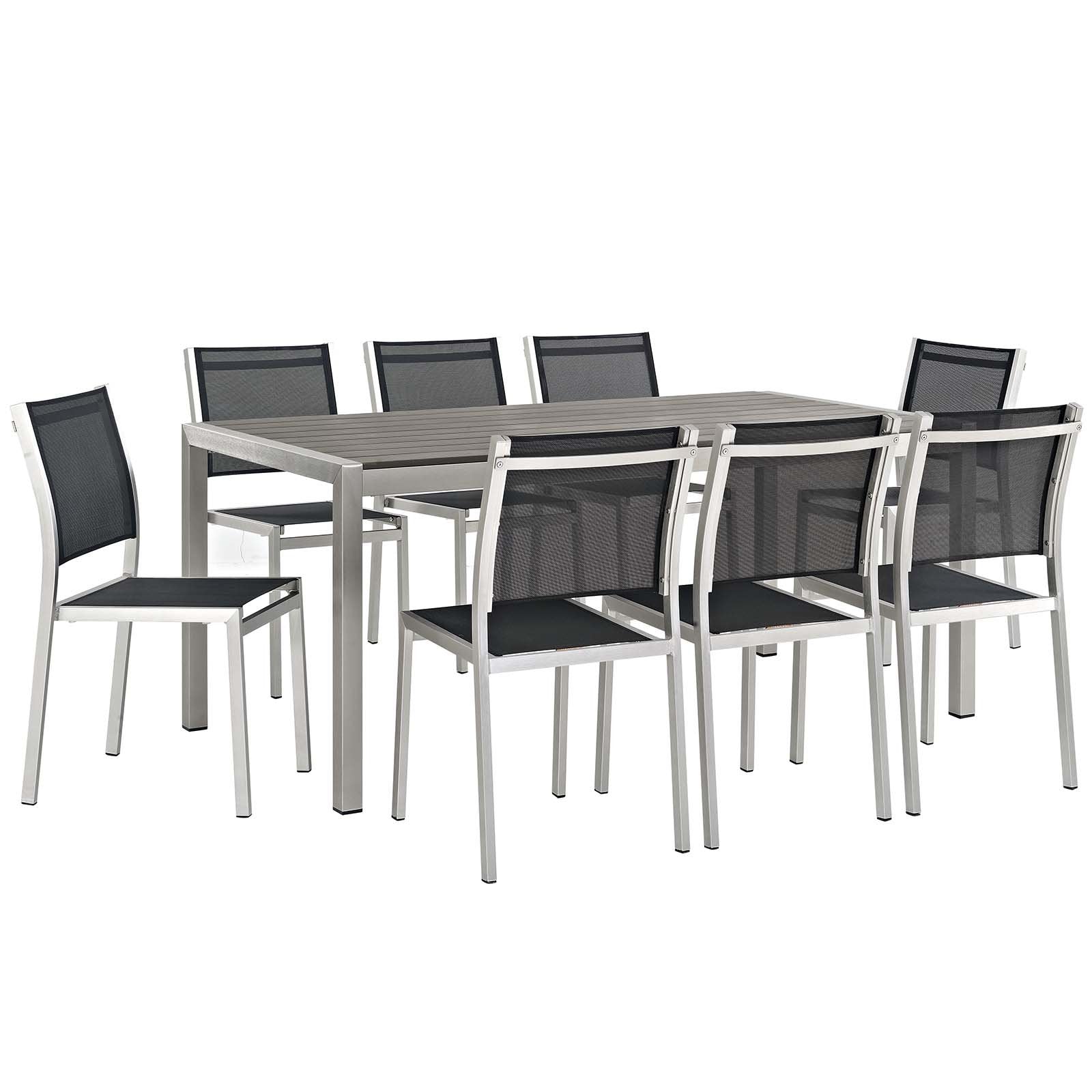 Modway Shore 9Piece Outdoor Patio Aluminum Dining Set in Silver Black