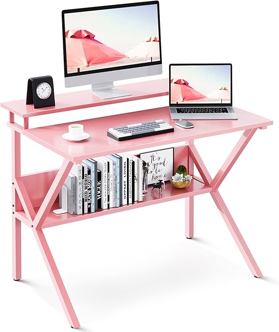 Small Computer Desk with Storage and Monitor Stand for Kids
