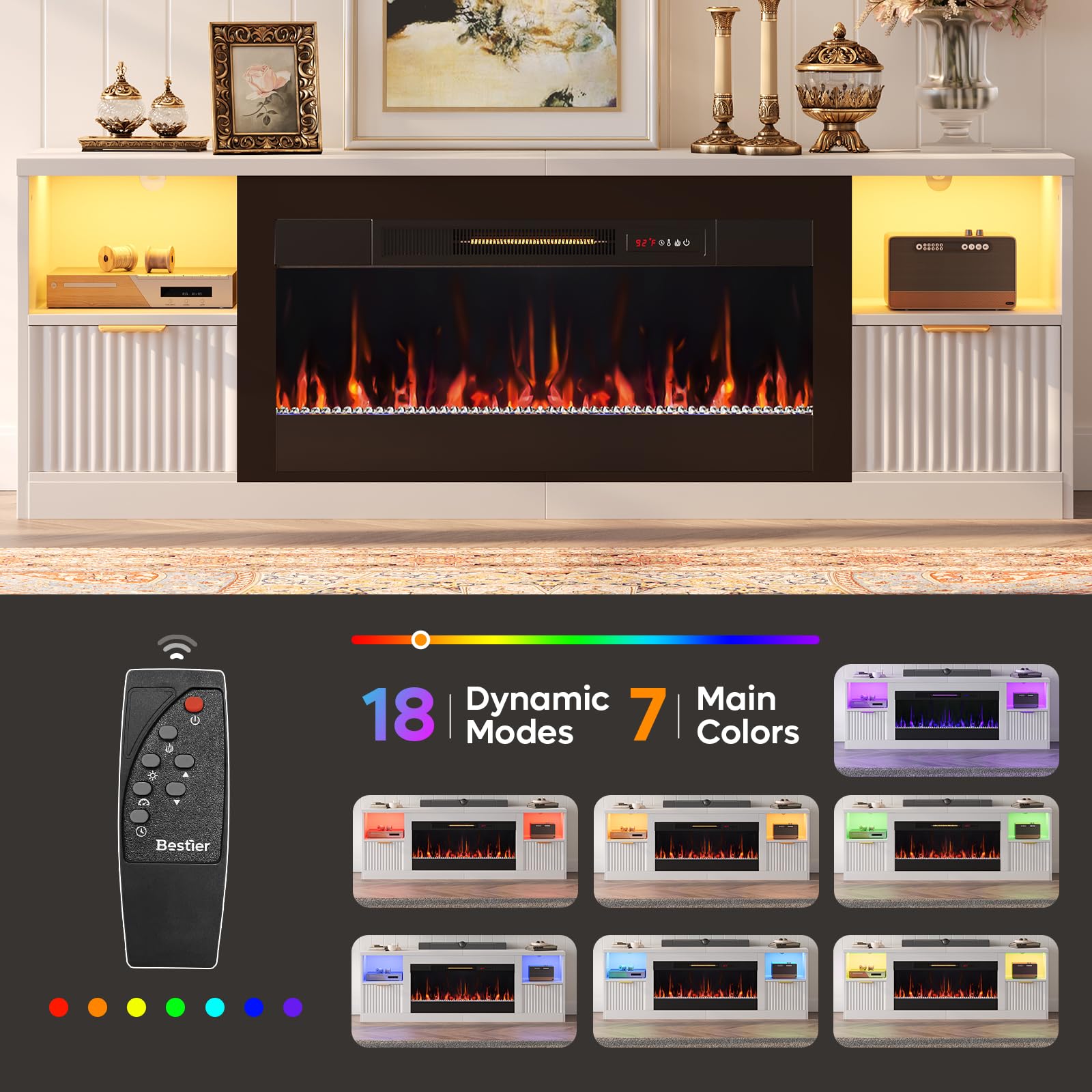 70" LED Fireplace TV Stand with Electric Fireplace