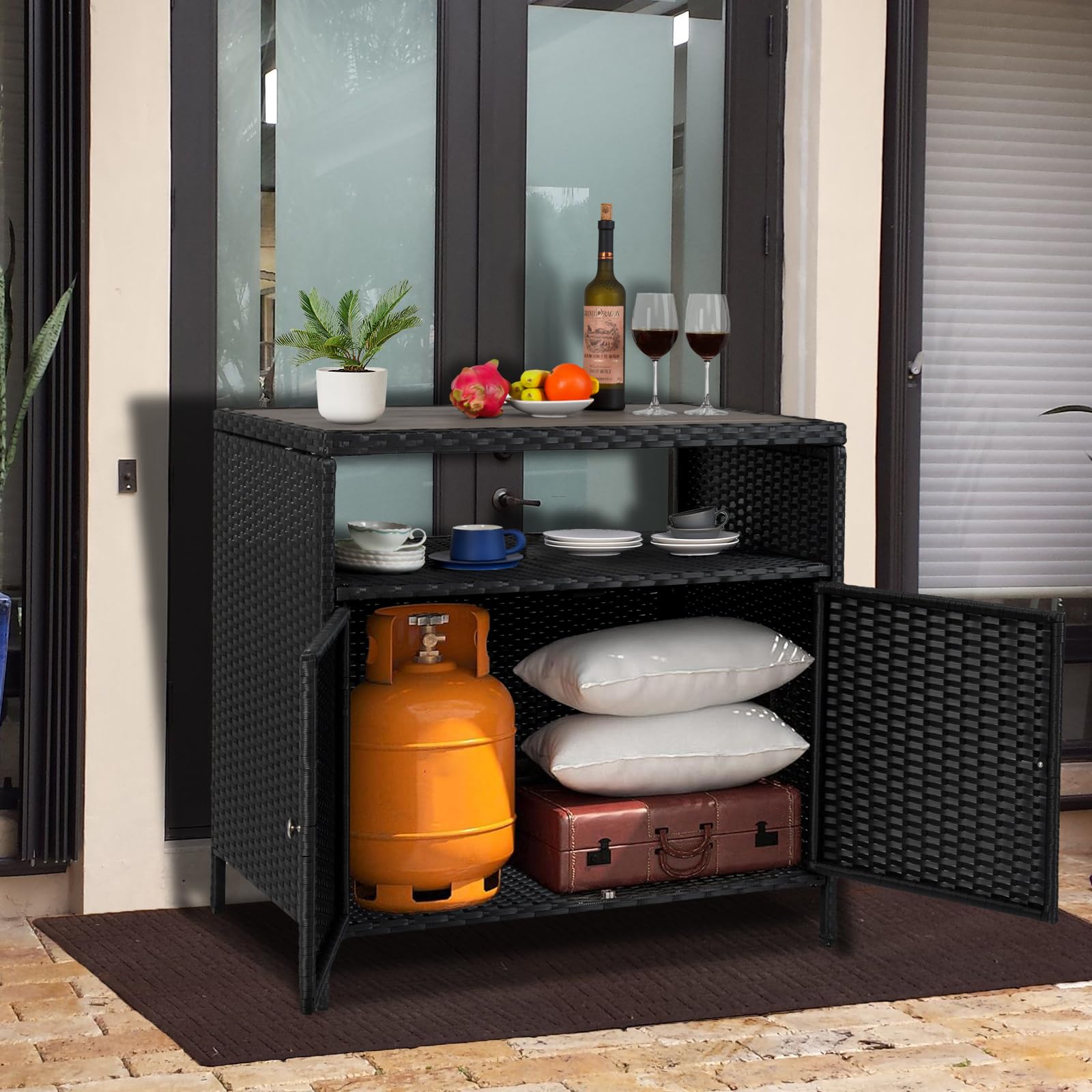 Outdoor Wicker Storage Cabinet with Shelf