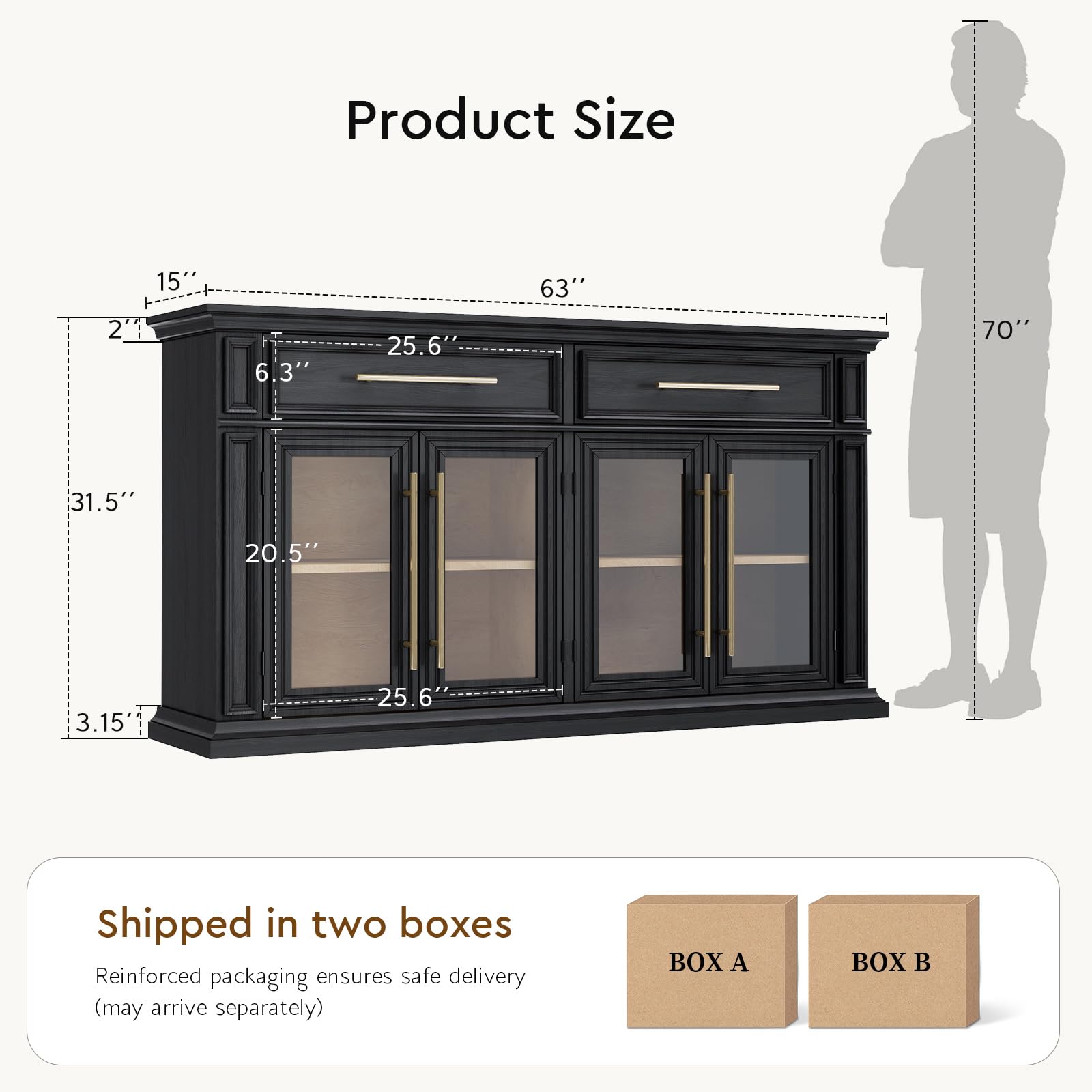 63" Sideboard Buffet Cabinet with Glass Doors