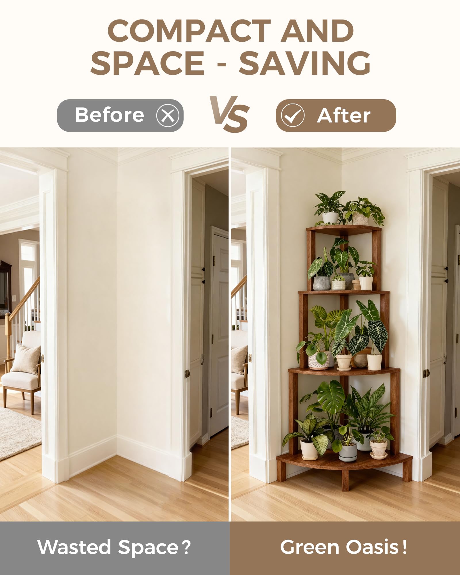 4-Tier Corner Plant Stand Wood Indoor Outdoor 60 Inch