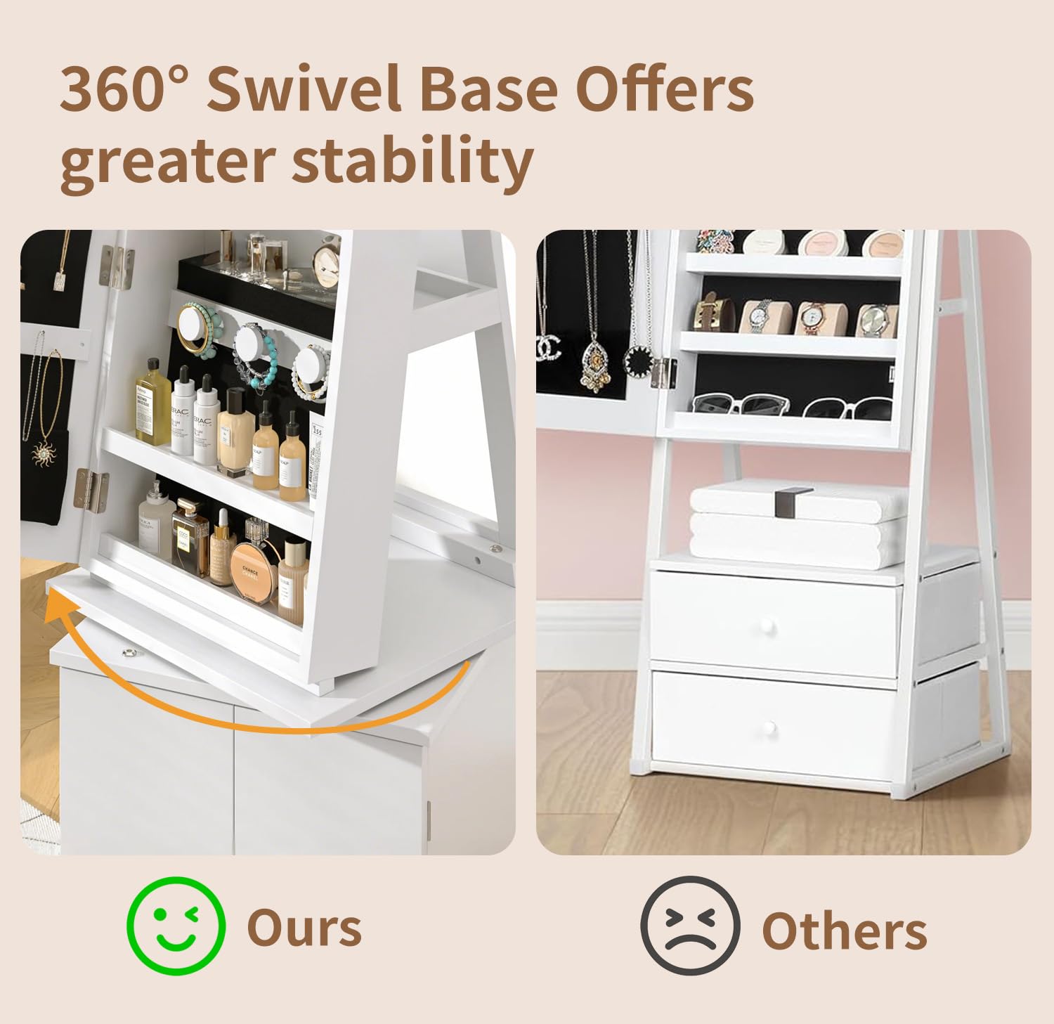 Jewelry Cabinet Standing Full Length Mirror with LED Lights