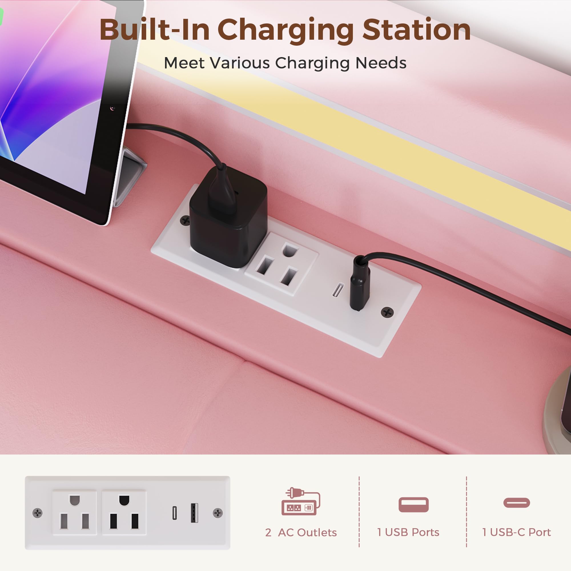 Twin LED Velvet Bed Frame with Storage Drawers and Charging Station