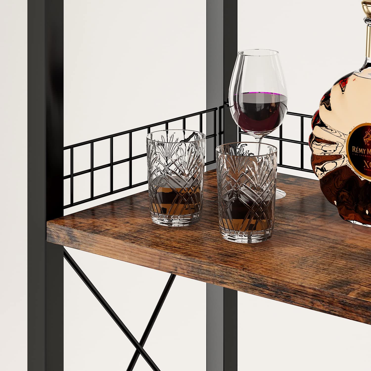 4-Tier Wine Rack Floor Cabinet with Glass Holder and Storage Drawer