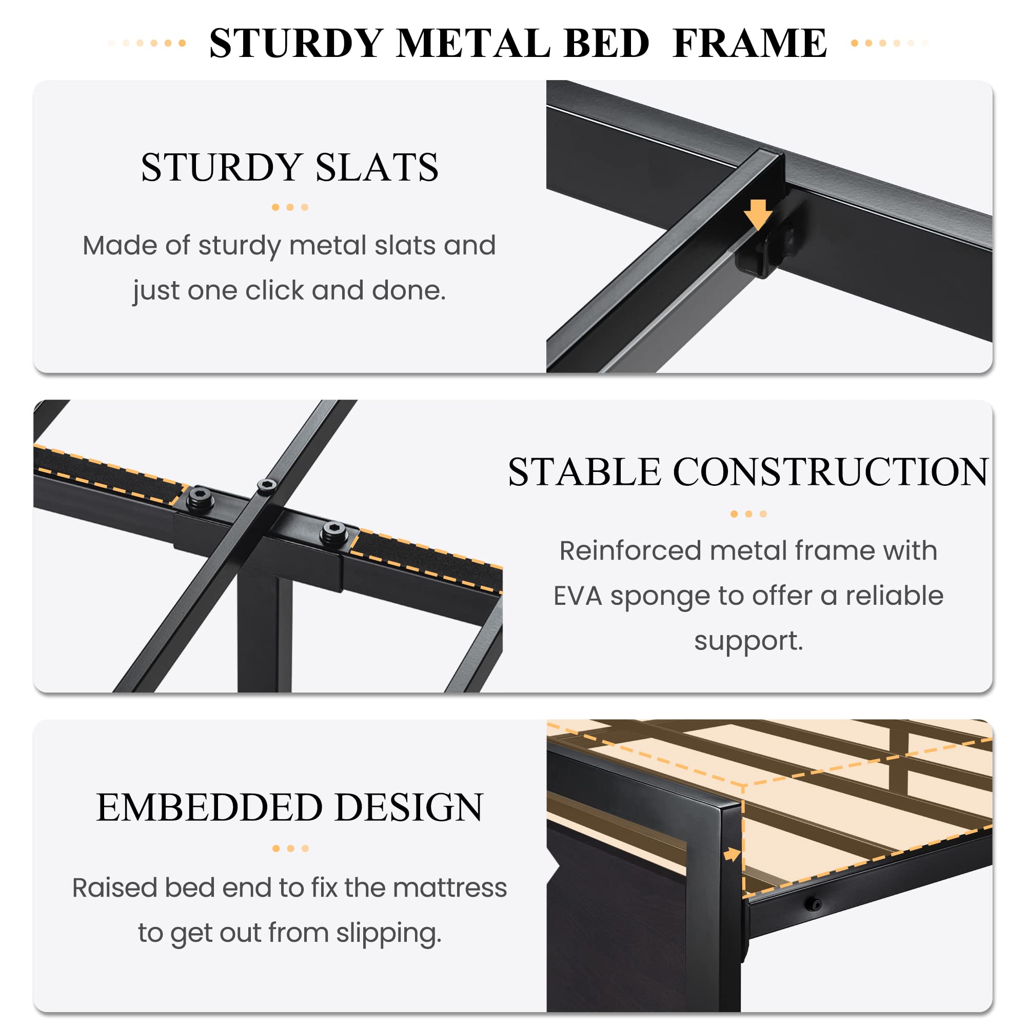 Queen Size Bed Frame with Modern Headboard