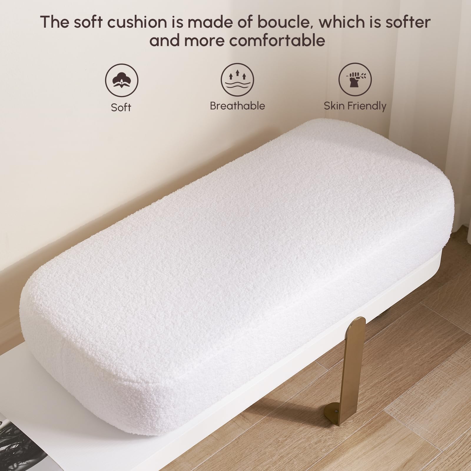 47.2" Modern Boucle Upholstered Bench with Metal Legs