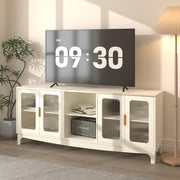 65 Inch White TV Stand with Glass Door Storage Cabinet